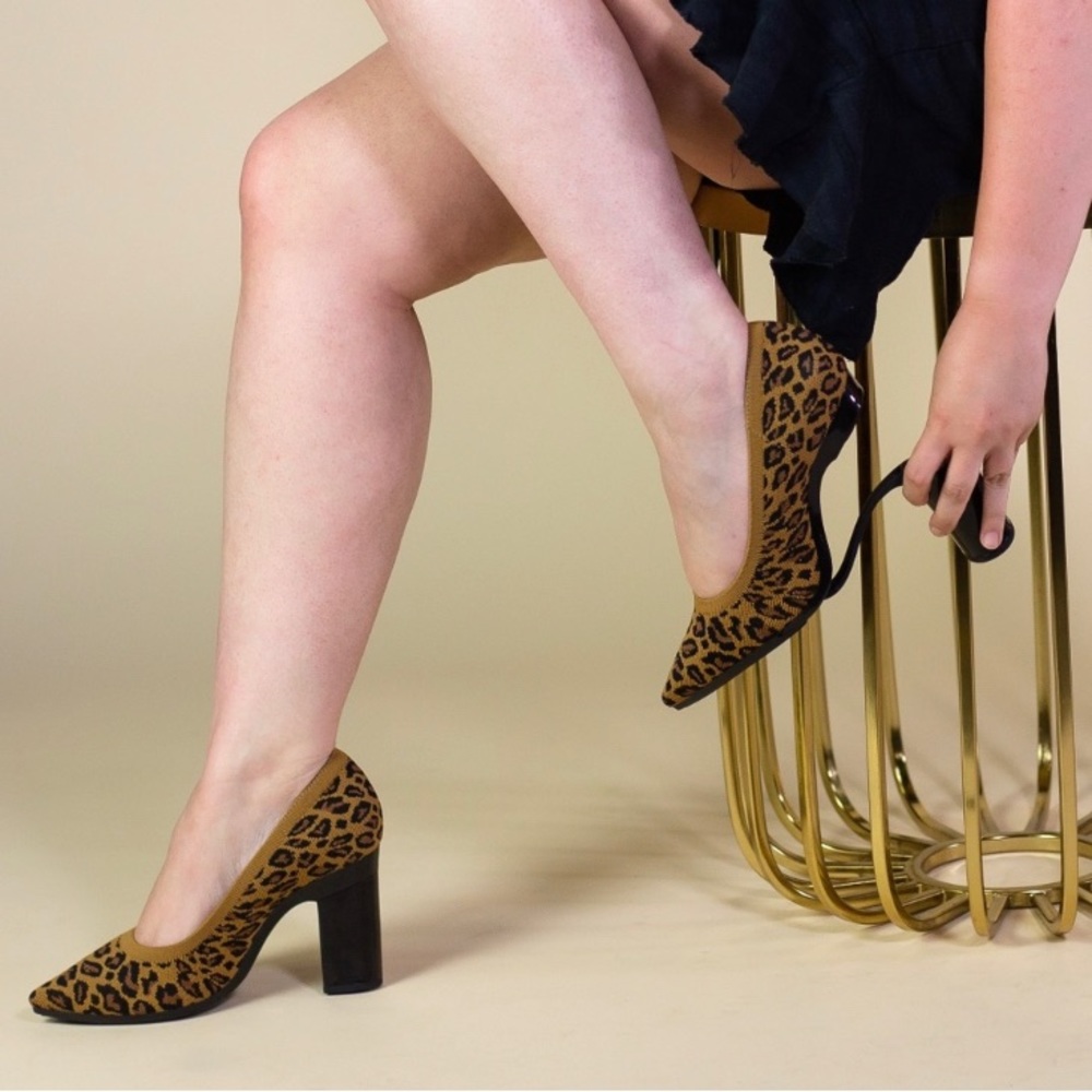 CONVERTIBLE HEEL - Pashion 1.0 The Pump- Cheetah Knit Block 3 Inch Heel